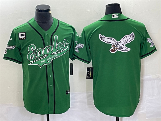 Men's Philadelphia Eagles Green Team Big Logo With 3-star C Patch Cool Base Stitched Baseball Jersey